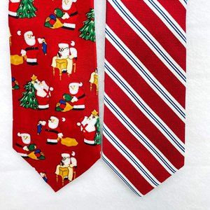 Lot of 2- Jos A Bank Necktie Striped 100% Silk/Noel Christmas Design Polyester